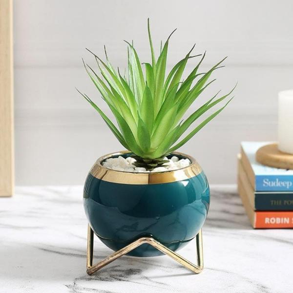 Artificial Flowers & Plants | Faux Agave In Round Pot With Stand – 16 Cms Artificial Flowers & Plants Artificial Flowers & Plants