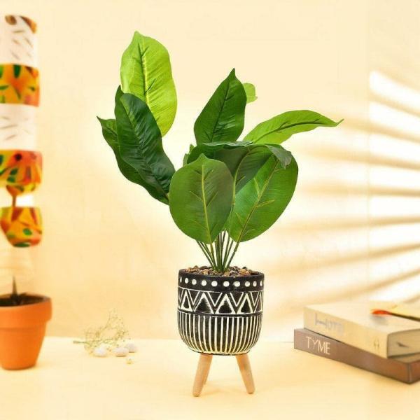 Artificial Flowers & Plants | Saanvi Tribal Planter With Faux Plant – 45 Cms Artificial Flowers & Plants Artificial Flowers & Plants